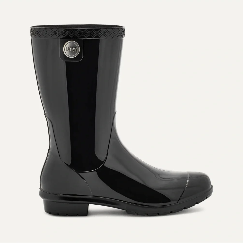 Ugg Women's High Gloss Sienna Black Rain Boot Size 7 With Box Waterproof Midcalf - Picture 2 of 6